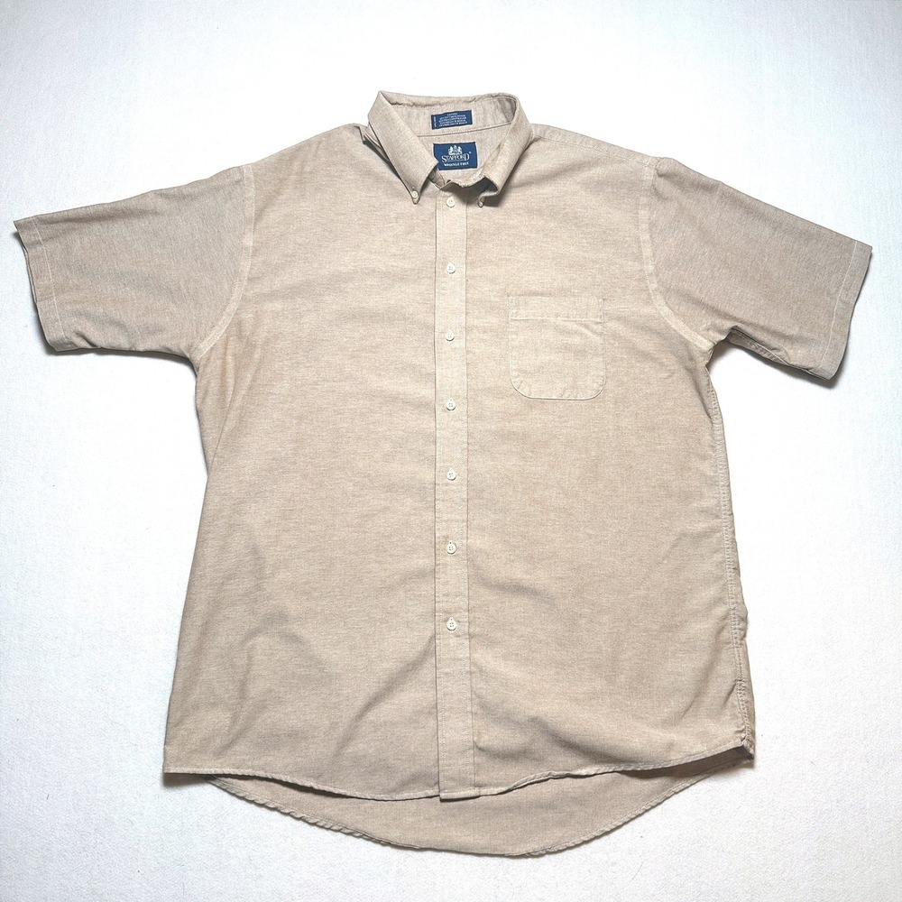 Stafford Wrinkle Free Oxford Shirt Mens XL Tan Khaki Short Sleeve Button Down